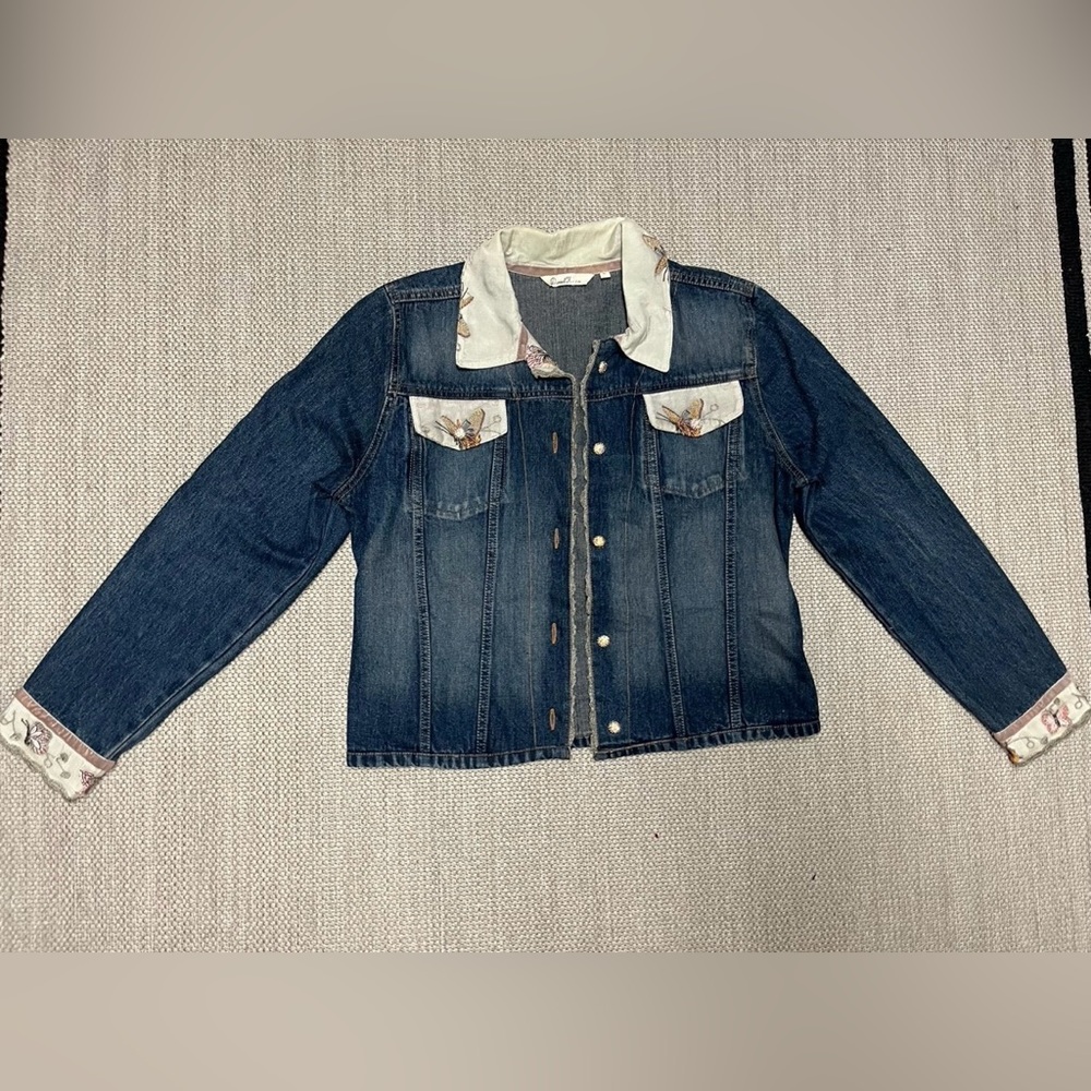 Daniel K Women's Blue Denim Jacket with Butterfly Embroidery